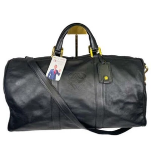 Loewe Leather Black Gold Zip Large Boston Duffel Keepall 50 Handle Travel Bag - Picture 1 of 16