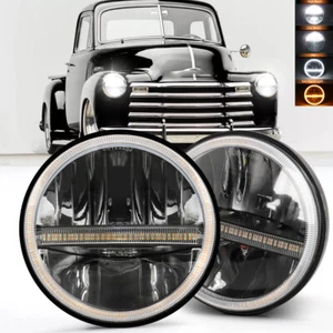 Pair 7"inch Round LED Headlights Halo DRL Turn Signal For Chevy Truck 1947-1957 - Foto 1 di 14