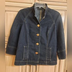 Dana Buchman Denim Jacket! Gold Buttons - Tie Accent Back! Size 4 - Picture 1 of 5