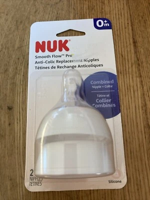 Paquete de 2 pezones NUK Smooth Flow Pro 0+m pezón de silicona anticólicos + cuello Foto 1 de 2