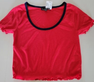 Top corto para mujer Derek Heart rojo cuello redondo grande (azul marino) acanalado Foto 1 de 4