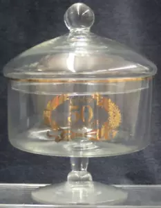 West Virginia Glass 50th Golden Anniversary Pedestal Candy Bowl with Lid Vintage - Picture 1 of 4