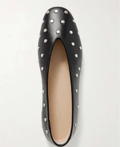 Women Studded Leather Ballet Flats Round Toe Slip On Mary Jane Flat Comfy Sz 7.5 - Picture 1 of 7