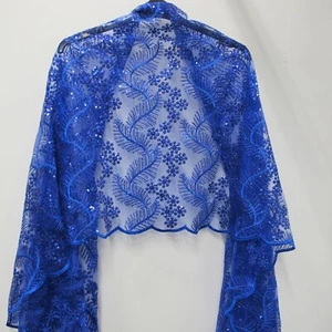 ROYAL BLUE EMBROIDERED SEQUINS WRAP SCARF WEDDING PARTY SHAWL PASHMINA STOLE - Picture 1 of 15