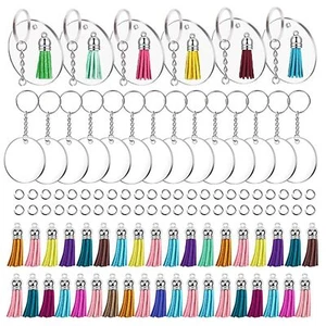 350Pcs Acrylic Keychain Blanks Acrylic Blank kit Including 60Pcs Key Chain Ri... - Picture 1 of 7