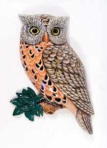 Hand Painted 18" Large Gray Owl On Branch Wall Mount Decor Sculpture 98O - Picture 1 of 2