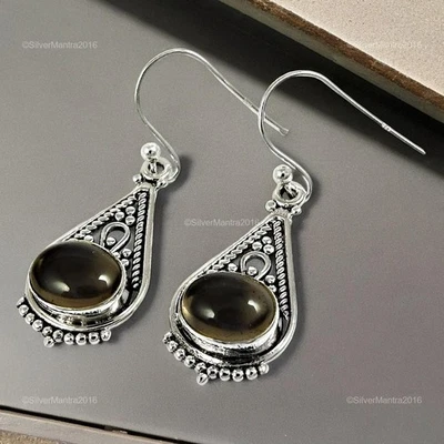 Naturale Fumoso Quarzo 925 Argento Pendenti Compleanno Fidanzamento Elegante - Immagine 1 di 4