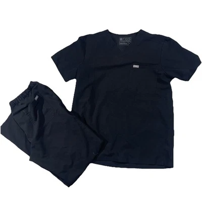 Figs Catalina Black One-Pocket Scrub Top Livington Pant Set Womens Medium S4 - Image 1 of 4