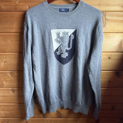 Lincs By David Chu Grey Sweater With Lion Crest Cotton Cashmere Blend XL - Image 1 of 4