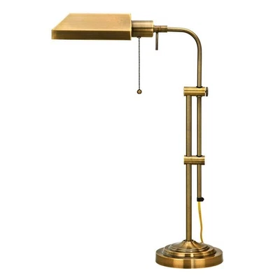 Lámpara de mesa ajustable de metal bronce de 26" con pantalla rectangular de latón envejecido Foto 1 de 4