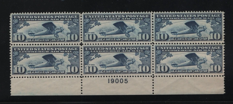 C10 XF OG lightly hinged plateblock of 6 with nice color scv $ 90 ! see pic ! - Image 1 of 1