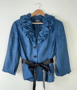 Neu mit Etikett Adrianna Papell Evening Essentials Jacke türkisblau 3/4-Ärmel Gürtel Größe 12 - Bild 1 von 11