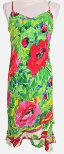 JAMS WORLD CROSSOVER RUFFLE HEM SLIP SUNDRESS FLOWER FRIENDS PRINT TROPICAL XS - Picture 1 of 5