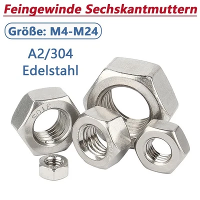 Sechskantmuttern Feingewinde A2 V2A Edelstahl Mutter Fein DIN 934 M4/M5/M6-M24 - Bild 1 von 4