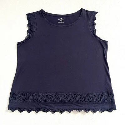 Camiseta sin mangas Talbots para mujer Plus azul marino de algodón sin mangas bordada con ribete de encaje 2X Foto 1 de 4