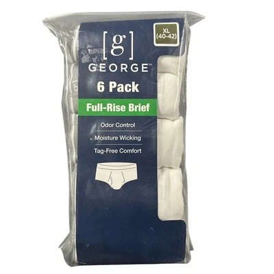Paquete de 6 calzoncillos George tiro completo para hombre XL 40-42 blancos control de olores absorción de humedad Foto 1 de 4