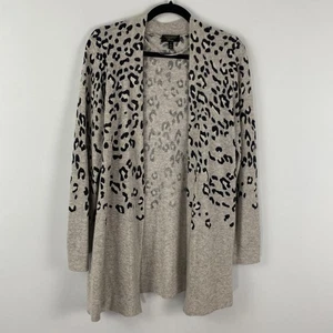 Cardigan Charter Club 100% cashmere stampa animalier aperto davanti grigio taglia large - Foto 1 di 9