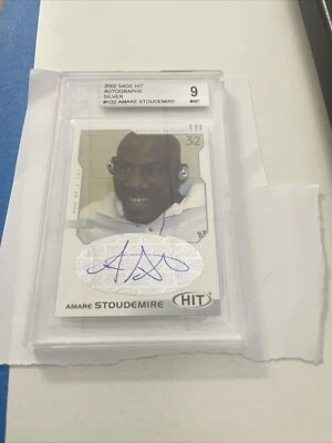 BECKETT 9  MINT 2002 SAGE HIT AUTO SP SILVER AMARE STOUDEMIRE #H32 ROOKIE RC - Image 1 of 2