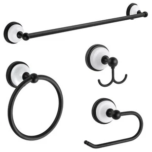 Elegantes Savannah 4-teiliges Badaccessoire-Set in Mattschwarz & Weiß - Bild 1 von 1