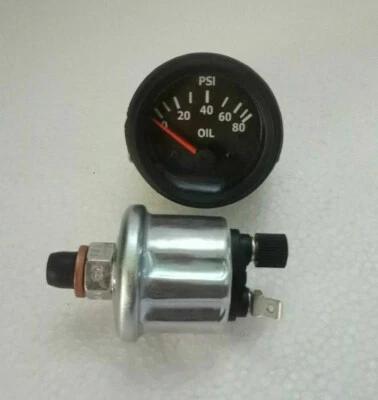 Oil pressure gauge with oil sender transducer 52 mm 2 1/16" 80 psi black bezel - Image 1 of 4