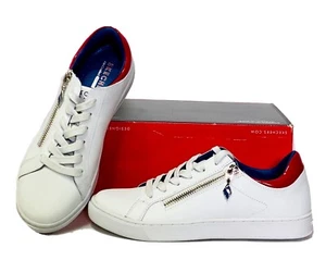 Women's Skechers PRIMA SIDE DOOR Lace Up Sneaker Size 6.5 White Red Navy Blue - Picture 1 of 10