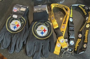 2 Pittsburgh Steelers NFL Sport Utility Work Grip Gloves & 2 Lanyard - Picture 1 of 3