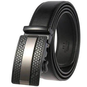 Business Men's Real Leather Belt Automatic Buckle Belt Black Brown Waistband - Picture 1 of 5