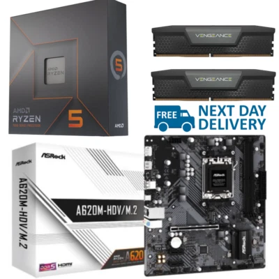 AMD Ryzen 5 7600X 4.7GHz A620M 2TB M.2 64GB DDR5 Motherboard CPU RAM Bundle - Image 1 of 4