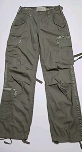 Abercrombie Fitch Pants Womens 25 Green Cargo Ankle Tie Military Army - Picture 1 of 16