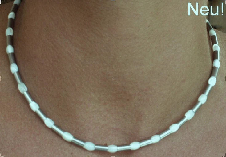 Edelstahl Halskette Damen Herren Perlmutt Collier Glieder weiß Silber lange kurz - Bild 1 von 3