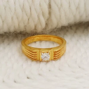 22k Yellow Gold fine men's Ring with Zircon 22k Indian Handmade men's wear ring - Picture 1 of 3