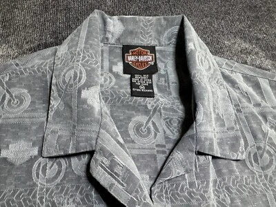 Camisa gris Harley Davidson Tori Richard motocicleta para hombre M 100 % seda cuello Foto 1 de 4