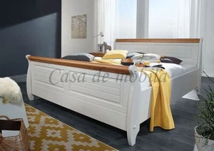 Massivholz Bett 180x200 Doppelbett Kiefer massiv weiß honig NEU Holz Bettgestell - Bild 1 von 4