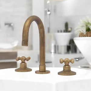 Marokkanische 3 Löcher massive unlackierte Bad & Küche Messing Wasserhahn Kreuzgriff - Bild 1 von 7