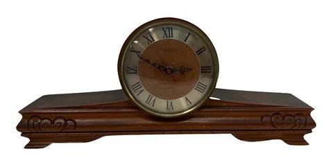 Vintage Madearte 1960's Desk Mantle Clock Battery Quartz In Wood Case Cover