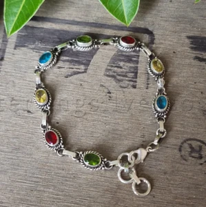 Peridot & Garnet Bracelet 925 Sterling Silver Beautiful Adjustable Bracelet MK* - Picture 1 of 8