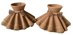 Vintage MCM Brown Fabric Lampshade Set Skirt Ruffles Bow READ - Picture 1 of 11
