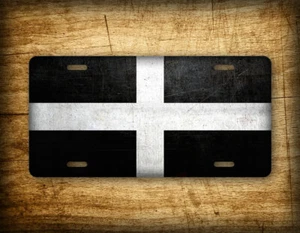 St Piran Flag Weathered Metal License Plate St Georges Flag - Foto 1 di 5