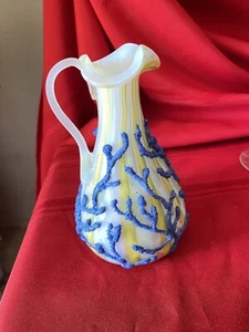 Murano Ribbon Stripe MOP Satin Glass Cruet with Coralene K B Murano Italy - Picture 1 of 5