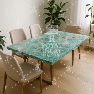 Handmade Amazonite Dining Table – Luxury Green Gemstone Rectangular Top - Picture 1 of 8