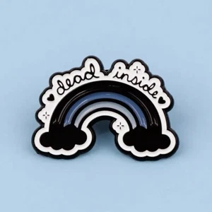 Dead Inside Enamel Pin - Black & White Grayscale Rainbow - Cute Funny Goth Mood - Picture 1 of 5