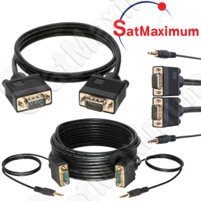 VGA/SVGA Cable Male to Male Monitor TV Video Wire 15 PIN w/without 3.5 Audio LOT - Image 1 of 4