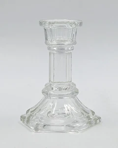 Clear Glass 4-inch Taper Candle Holder with Hexagonal Base - Picture 1 of 5