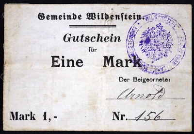 ¡¡TELA DE ALGODÓN WILDENSTEIN 1914!! XX-RARO 50 Pf Primera Guerra Mundial Alemán Notgeld Francia Alsacia Foto 1 de 2