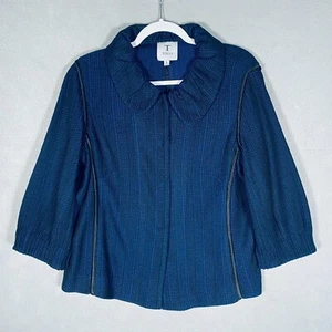 Chaqueta Toula Mujer L Azul Manga 3/4 Volantes Cuello Abotonado Blazer - Imagen 1 de 9