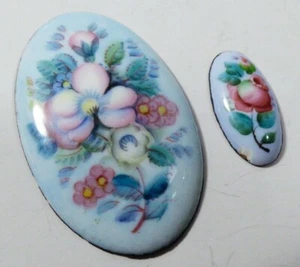 Broche y anillo cabujón artesanal Rostov Finift esmalte porcelana pintado a mano ruso - Imagen 1 de 6
