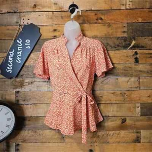 Monteau Damen koralle geblümt Boho Bindeband vorne Bluse Gr. Small - Bild 1 von 14