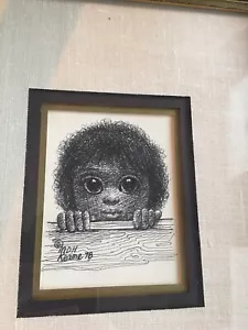 Margaret Keane disegno a inchiostro incorniciato arte originale! 4 1/2” X 3 3/8” 1978 Rare! OOAK - Foto 1 di 4