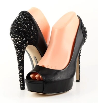 $150 BOUTIQUE 9 CARY Black Leather Designer EVENING Platform Open Toe Pumps 8.5 - Image 1 of 4