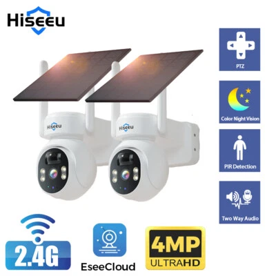 2PCS Hiseeu WIFI Solar Battery Outdoor 4MP Wireless Security Camera 2-Way Audio